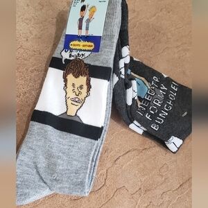 𝅺BEAVIS and Butt Head Crew Socks New 2 Pair  MTV Adult Cartoon Novelty